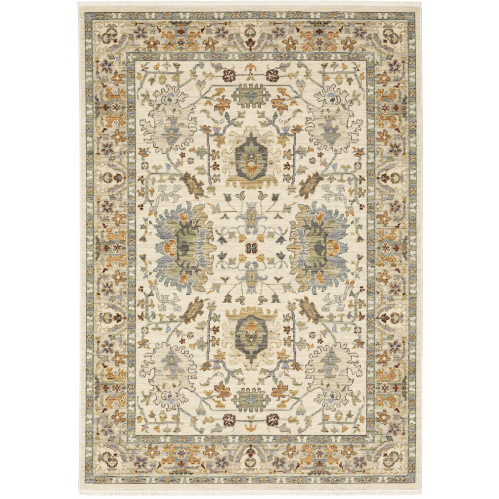 2 X 3 gray And Ivory Oriental Power Loom Area Rug With Fringe