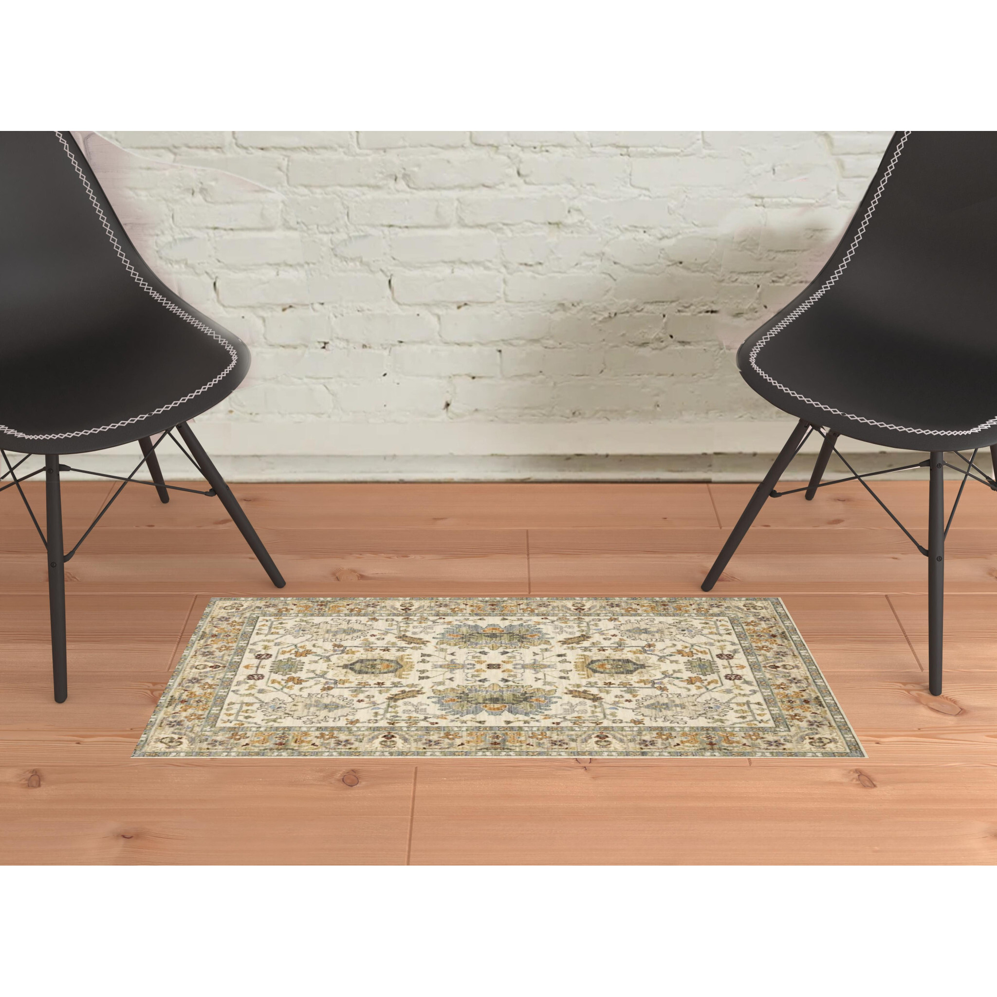 2 X 3 gray And Ivory Oriental Power Loom Area Rug With Fringe