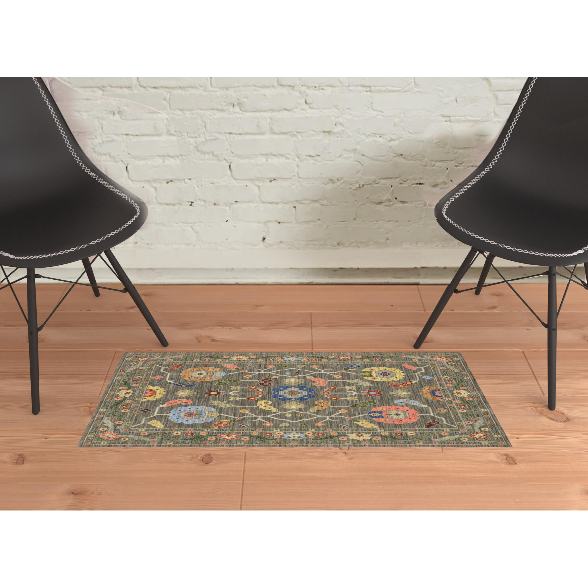 2 X 3 grey Blue Pink Orange Rust Red green And Ivory Oriental Power Loom Stain Resistant Area Rug With Fringe