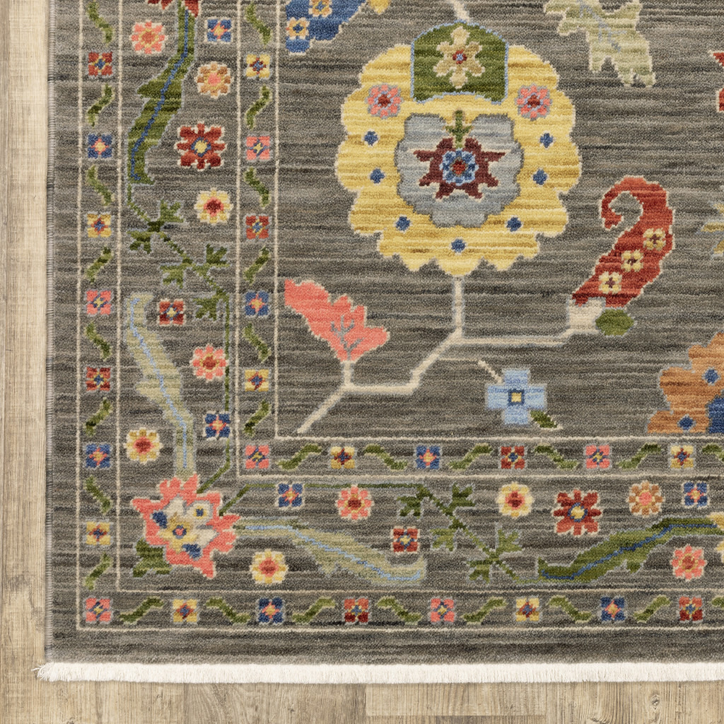 2 X 6 grey Blue Pink Orange Rust Red green And Ivory Oriental Power Loom Stain Resistant Runner Rug With Fringe