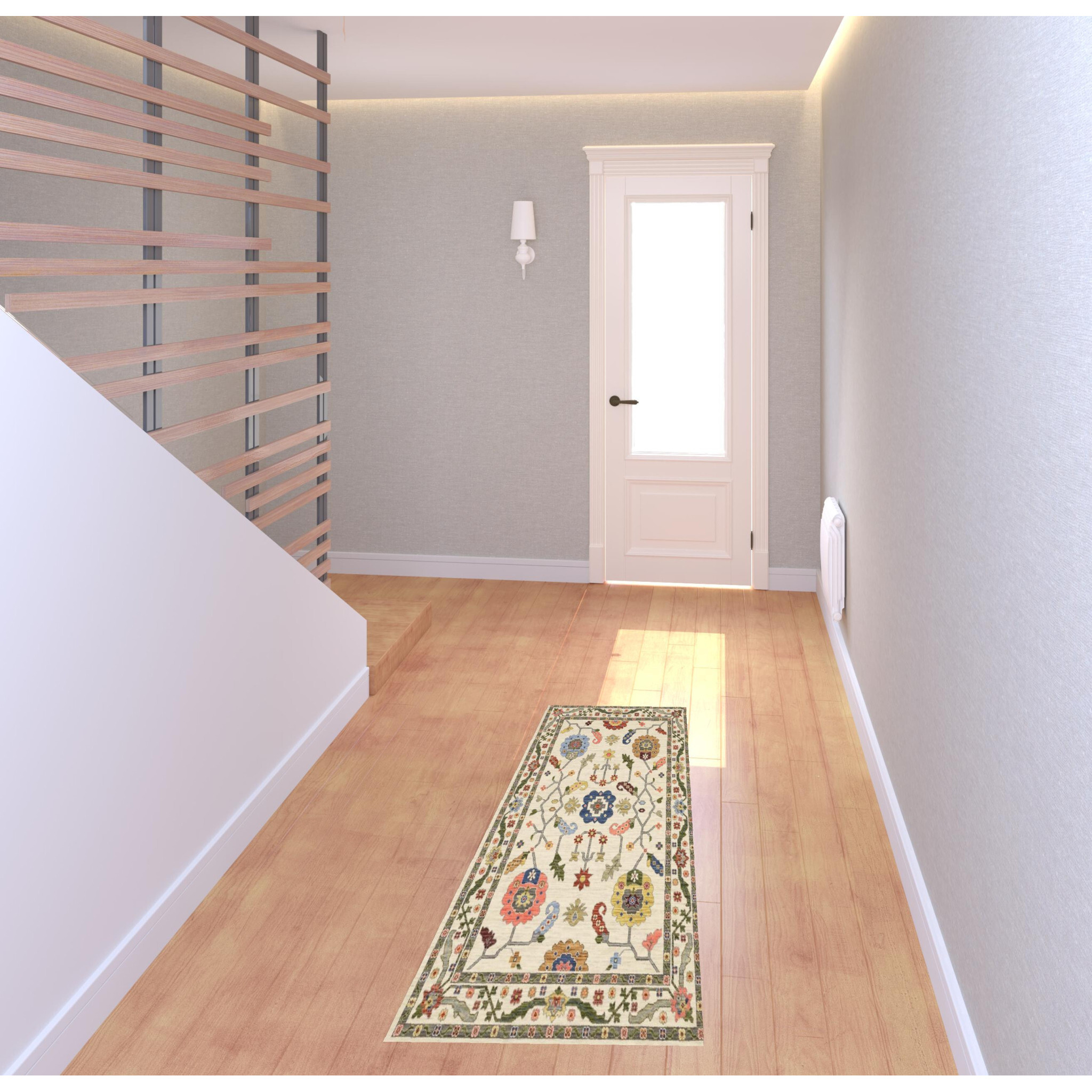 2 X 6 Ivory green Blues Pink Yellow Rust Brown Tan And grey Oriental Power Loom Stain Resistant Runner Rug With Fringe