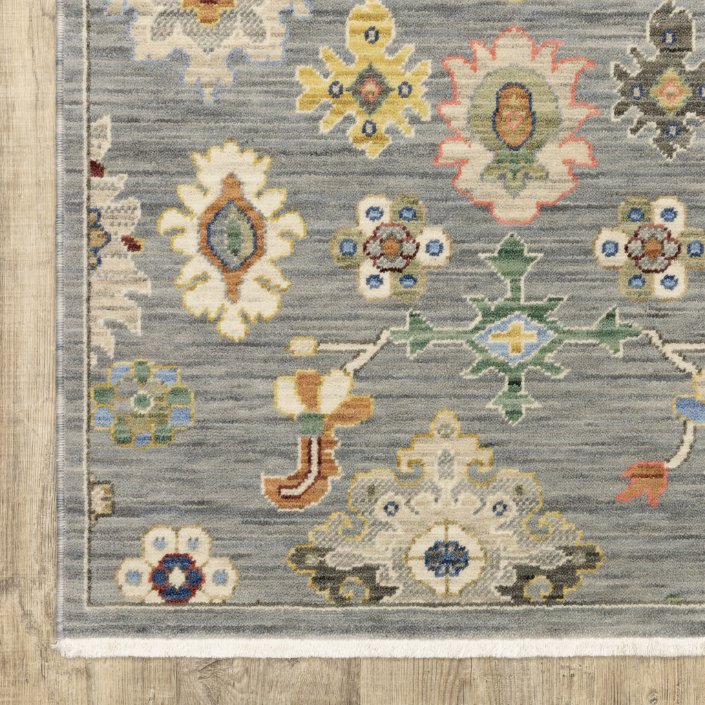 2 X 3 grey Ivory gold Salmon Red Blue And green Oriental Power Loom Stain Resistant Area Rug With Fringe