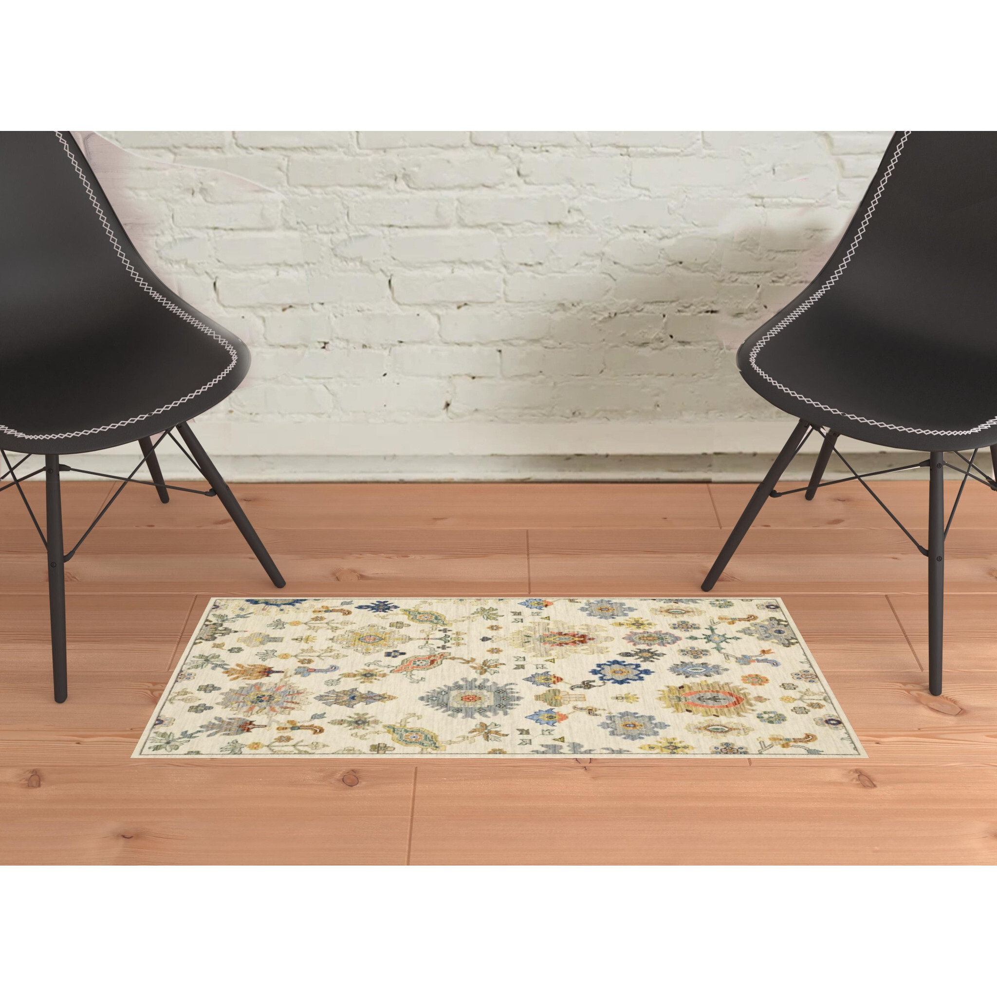 2 X 3 Ivory Beige gold grey Blue Pink Red Rust And green Oriental Power Loom Stain Resistant Area Rug With Fringe