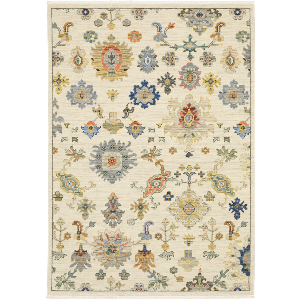 2 X 6 Ivory Beige gold grey Blue Pink Red Rust And green Oriental Power Loom Stain Resistant Runner Rug With Fringe