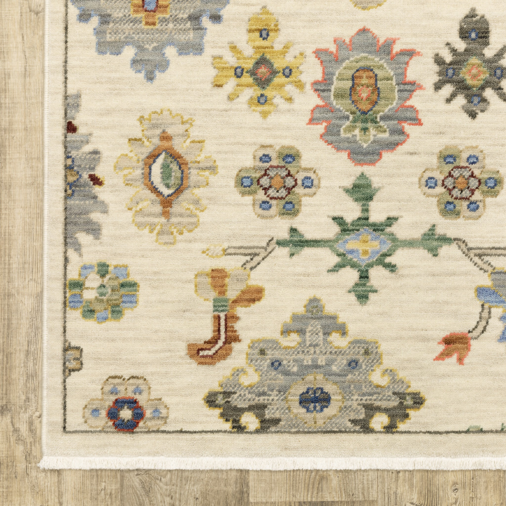 2 X 6 Ivory Beige gold grey Blue Pink Red Rust And green Oriental Power Loom Stain Resistant Runner Rug With Fringe