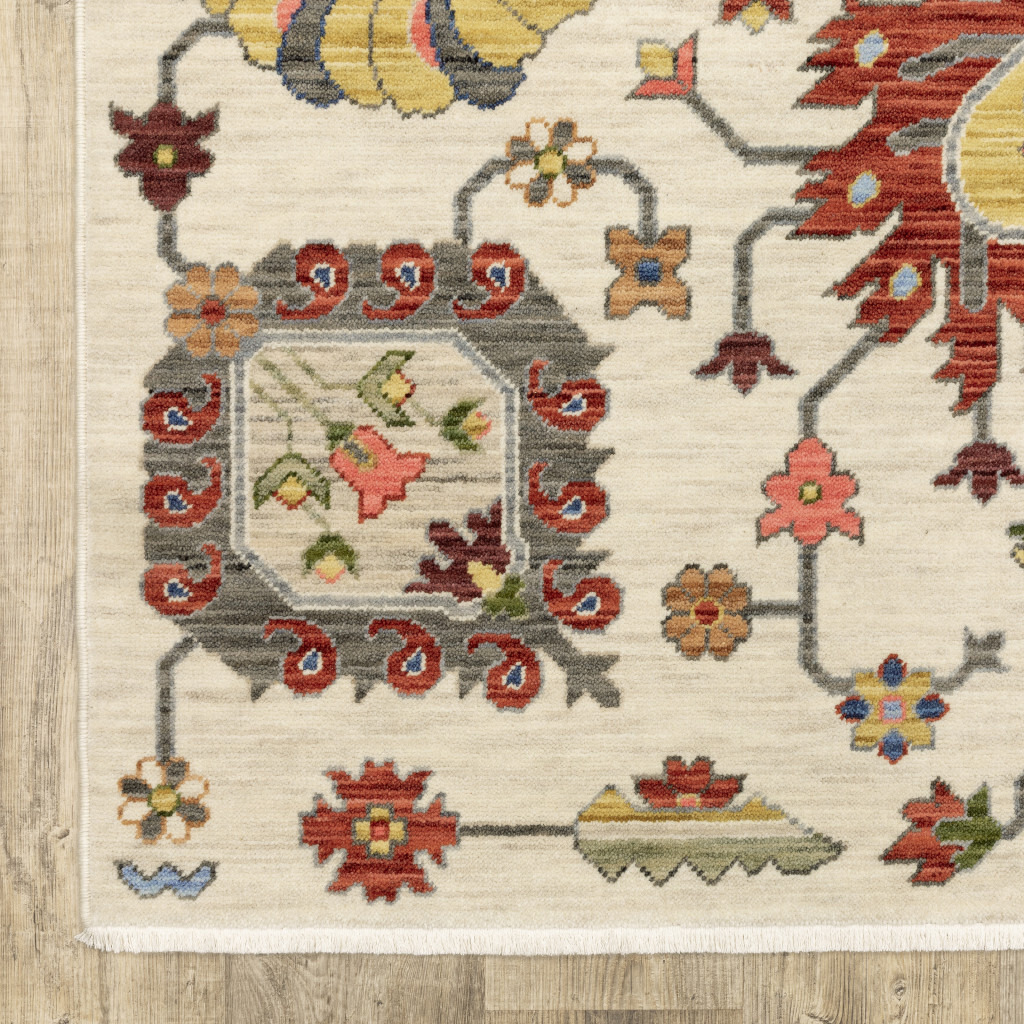 2 X 6 Ivory Yellow Rust green grey Pink Orange Blue And grey Oriental Power Loom Stain Resistant Runner Rug With Fringe