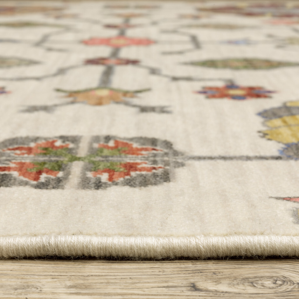 2 X 6 Ivory Yellow Rust green grey Pink Orange Blue And grey Oriental Power Loom Stain Resistant Runner Rug With Fringe