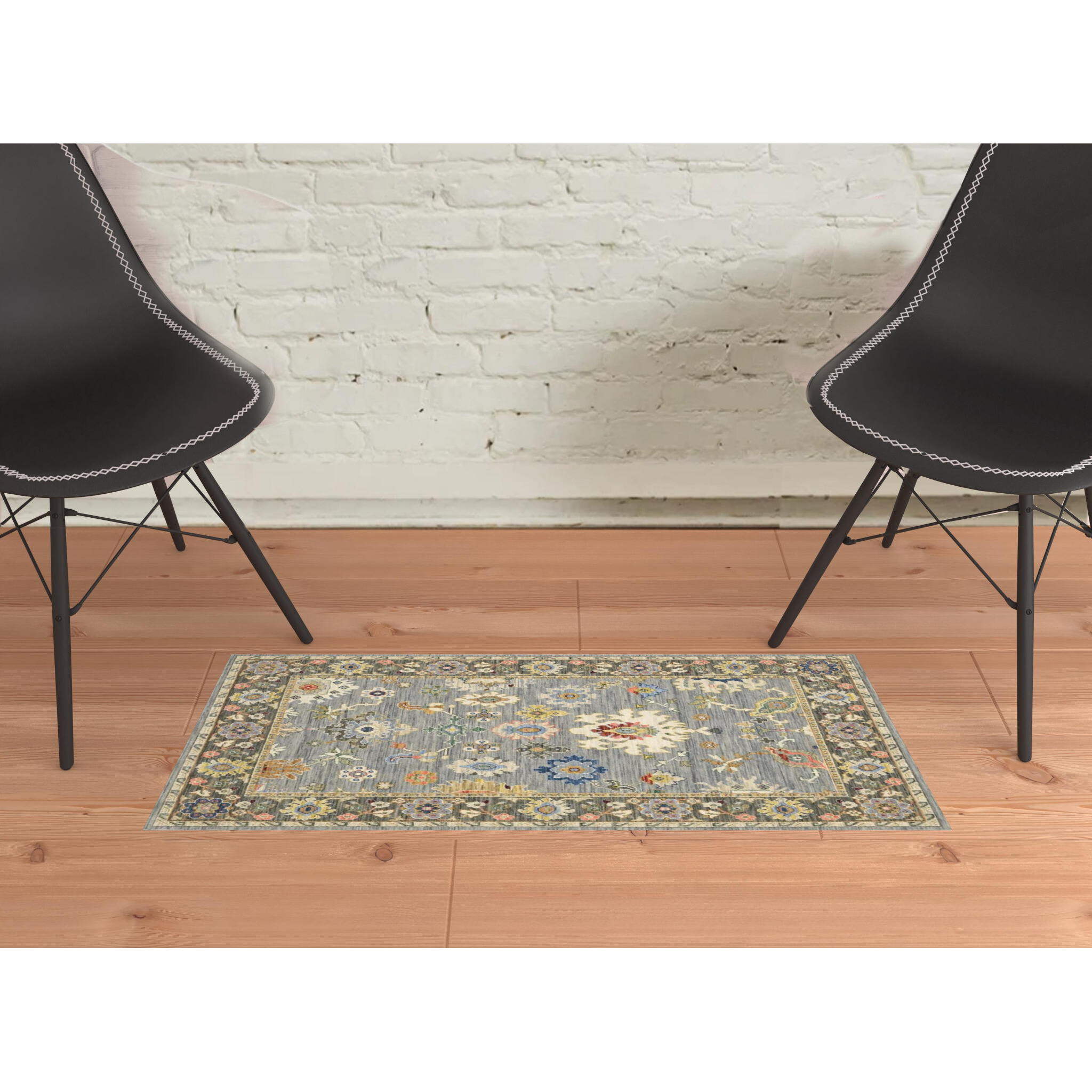 2 X 3 Blue grey gold green Pink Orange Ivory And Red Oriental Power Loom Stain Resistant Area Rug With Fringe