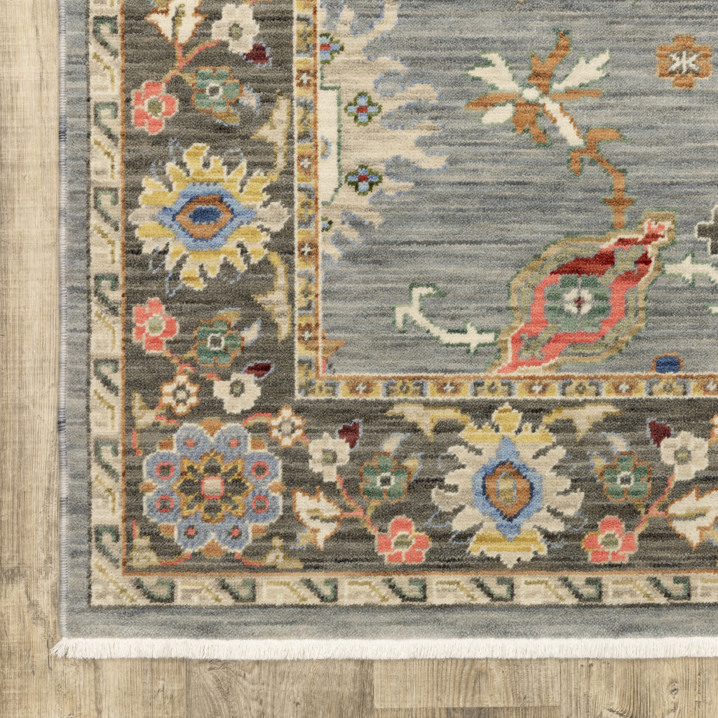 2 X 3 Blue grey gold green Pink Orange Ivory And Red Oriental Power Loom Stain Resistant Area Rug With Fringe