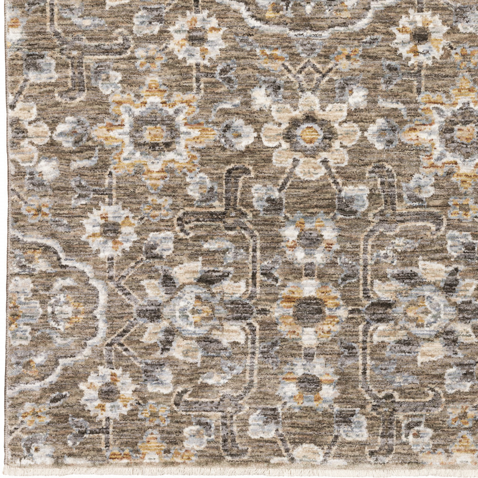 3 X 5 grey And Tan Floral Power Loom Stain Resistant Area Rug With Fringe