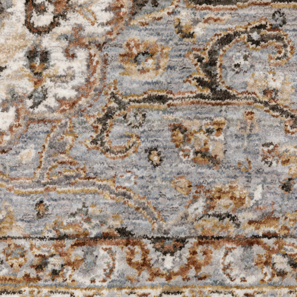 2 X 8 Ivory And Blue Oriental Power Loom Stain Resistant Runner Rug With Fringe