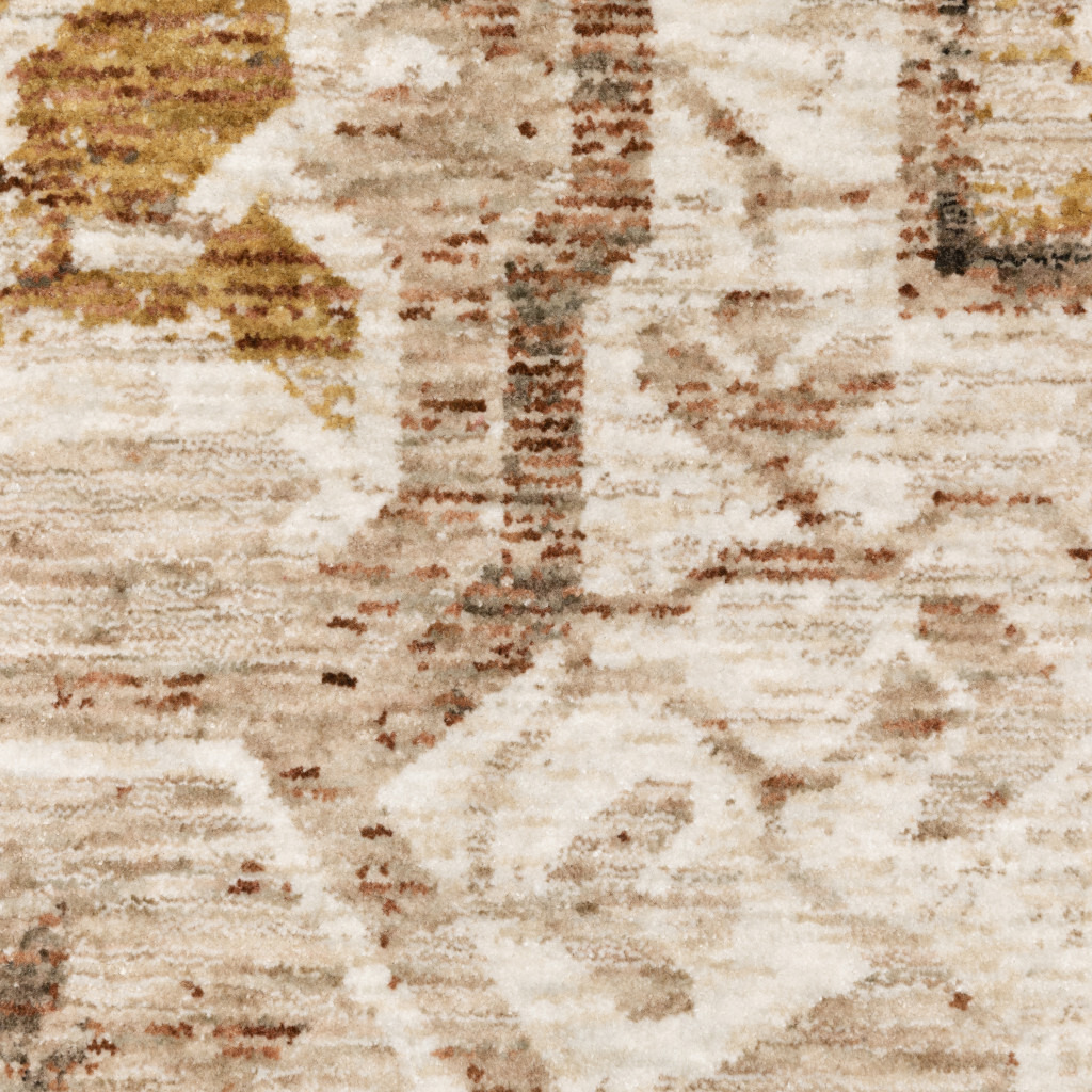 2 X 3 gold And Ivory Oriental Power Loom Stain Resistant Area Rug With Fringe