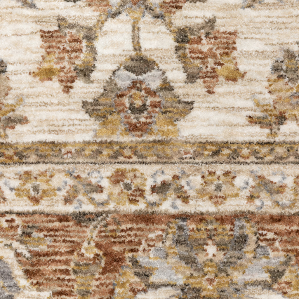 3 X 5 Rust And Ivory Oriental Power Loom Stain Resistant Area Rug With Fringe