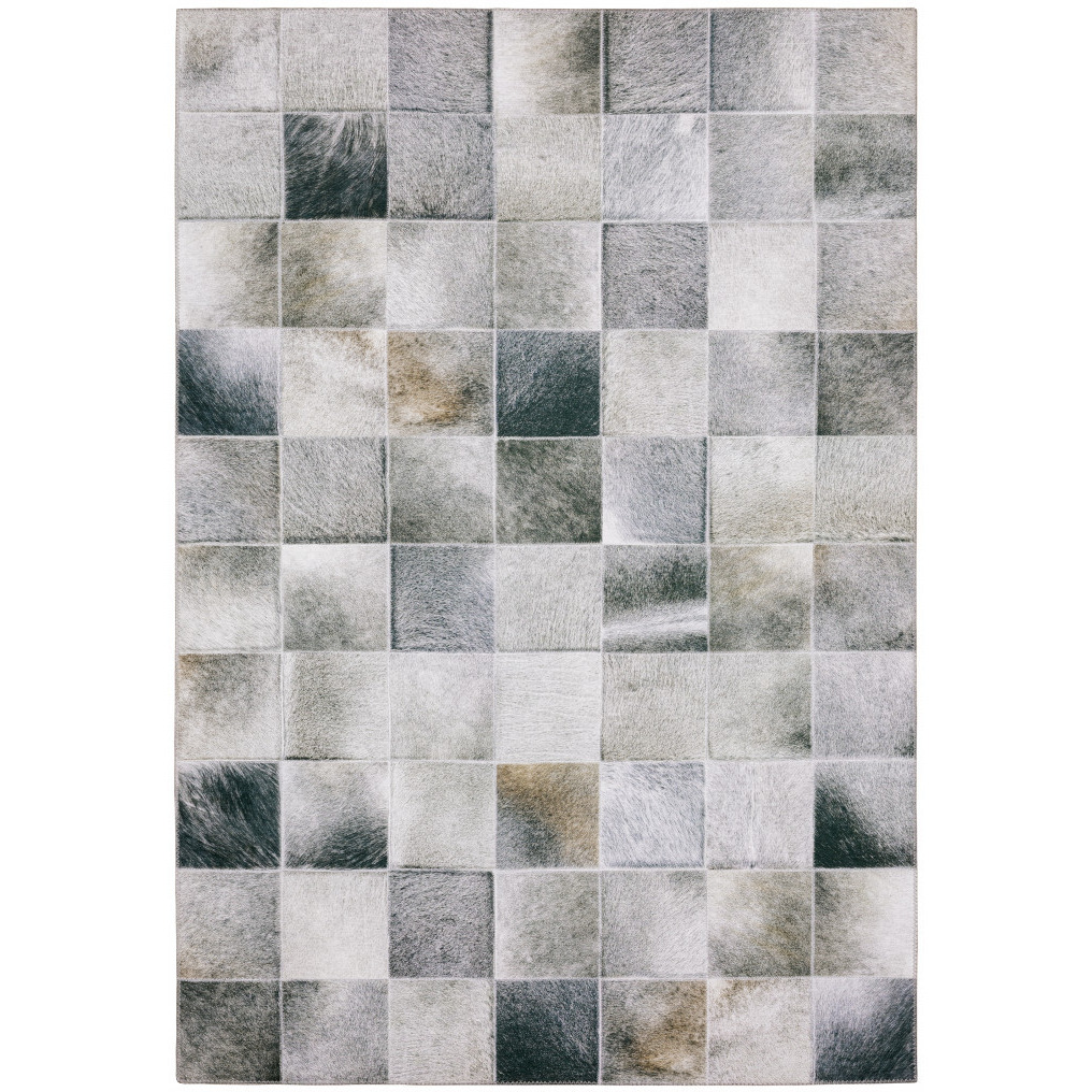 5 X 7 grey charcoal Brown And Beige geometric Power Loom Stain Resistant Area Rug