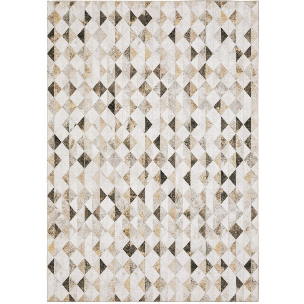 5 X 7 Beige Brown grey And Ivory geometric Power Loom Stain Resistant Area Rug