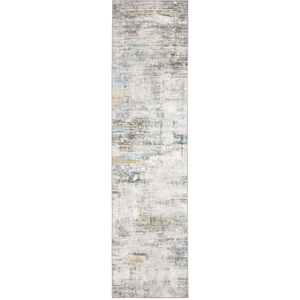 2 X 8 gray And Ivory Abstract Power Loom Stain Resistant Runner Rug