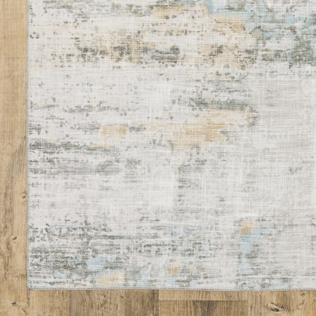 2 X 8 gray And Ivory Abstract Power Loom Stain Resistant Runner Rug