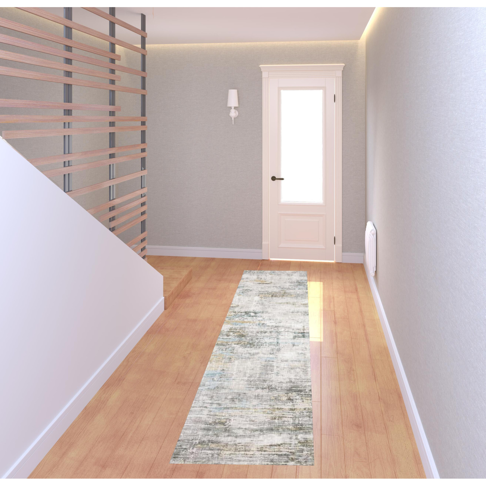 2 X 8 gray And Ivory Abstract Power Loom Stain Resistant Runner Rug