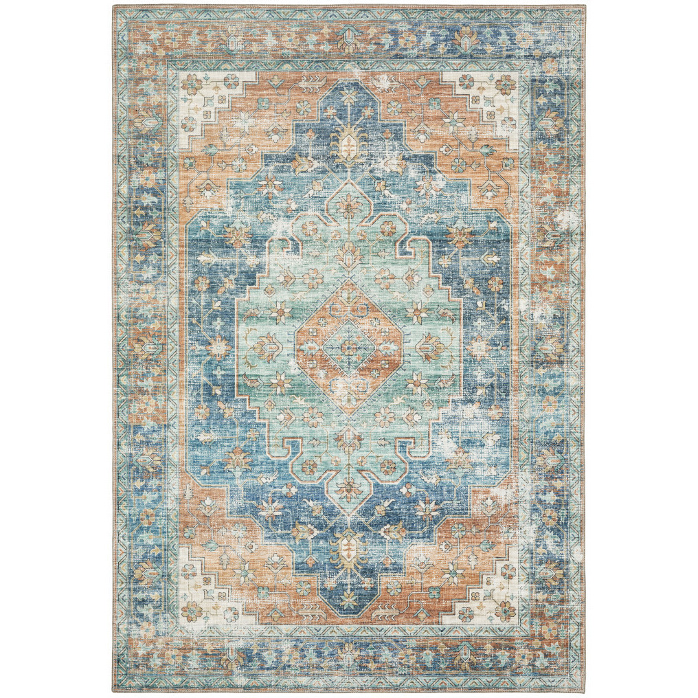 9 X 12 Blue Oriental Power Loom Stain Resistant Area Rug
