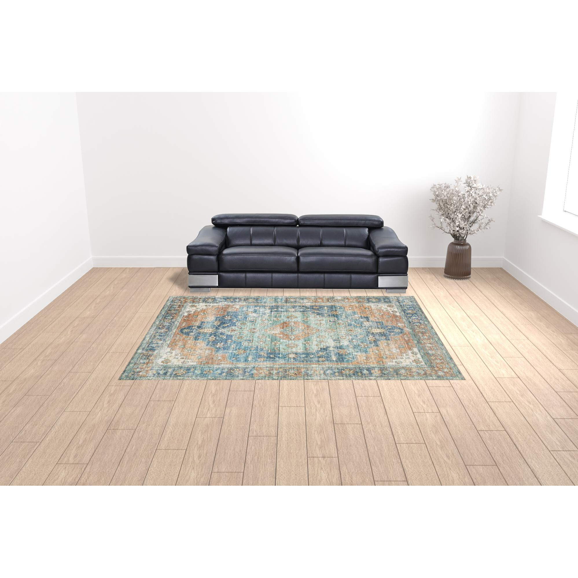 9 X 12 Blue Oriental Power Loom Stain Resistant Area Rug