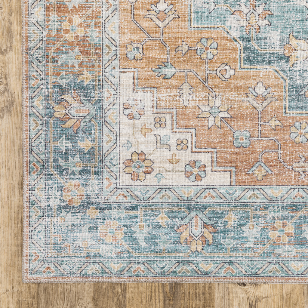 9 X 12 Blue Oriental Power Loom Stain Resistant Area Rug
