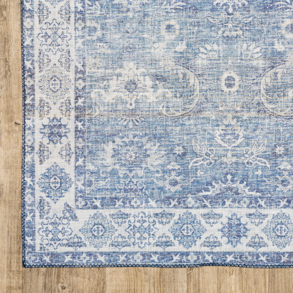 5 X 7 Blue And grey Oriental Power Loom Stain Resistant Area Rug