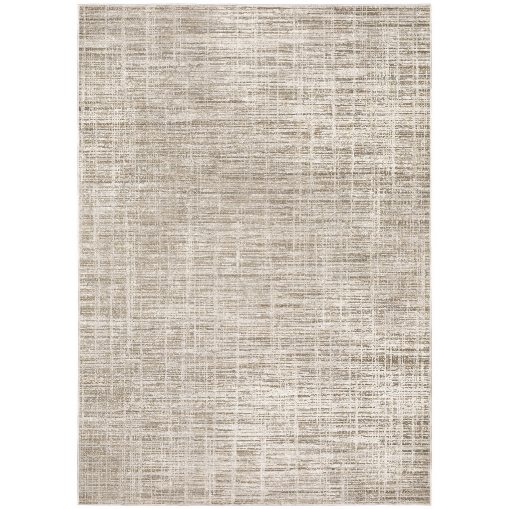 3 X 5 Beige grey Ivory Tan And Brown Abstract Power Loom Stain Resistant Area Rug