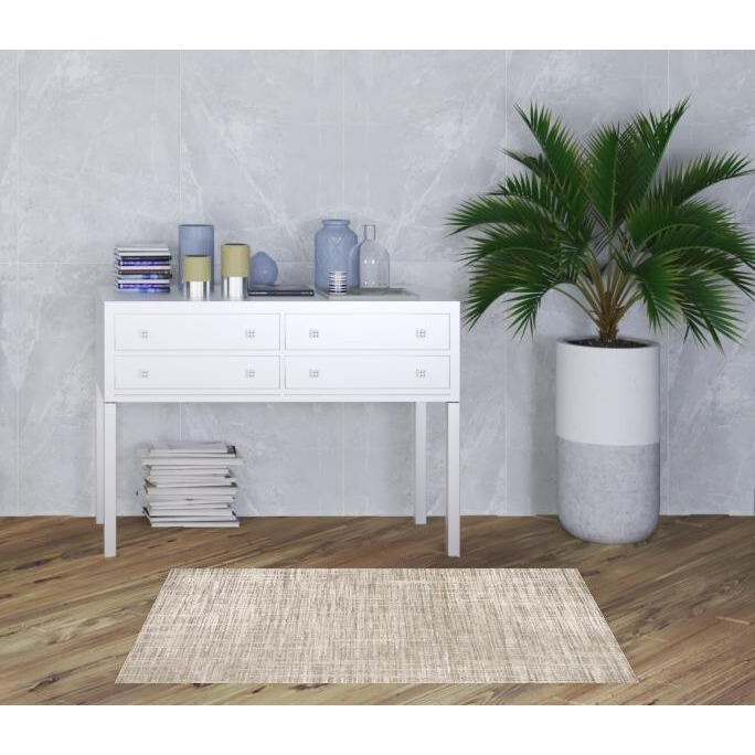 3 X 5 Beige grey Ivory Tan And Brown Abstract Power Loom Stain Resistant Area Rug