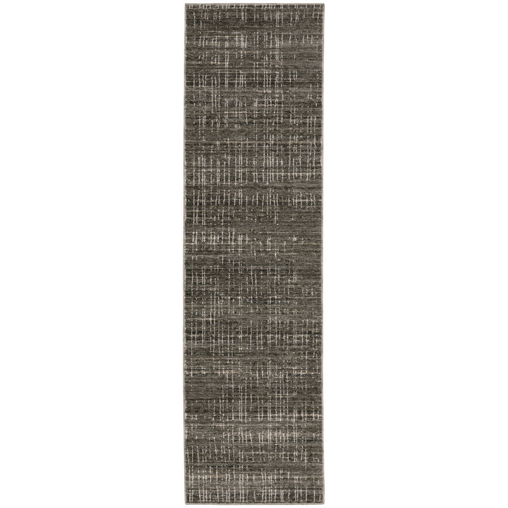 2 X 8 charcoal grey grey Ivory Tan And Brown Abstract Power Loom Stain Resistant Runner Rug