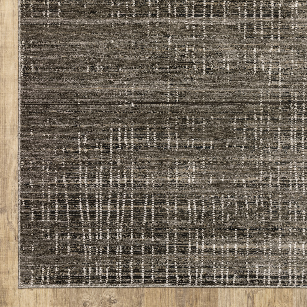 2 X 8 charcoal grey grey Ivory Tan And Brown Abstract Power Loom Stain Resistant Runner Rug