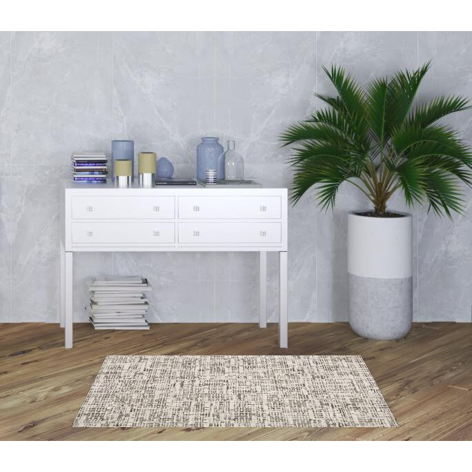 3 X 5 Ivory grey charcoal Brown And Beige Abstract Power Loom Stain Resistant Area Rug