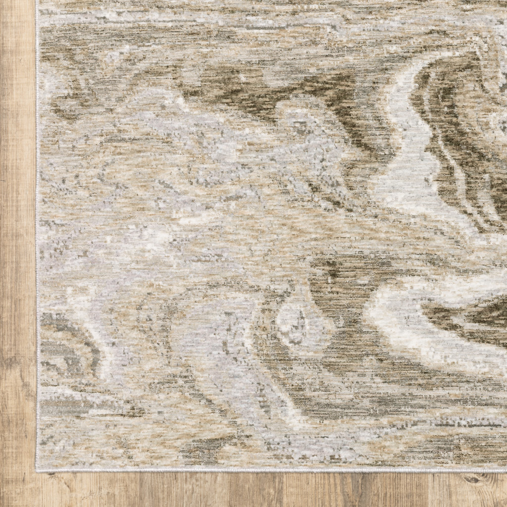 2 X 8 Ivory Tan Beige grey And Brown Abstract Power Loom Stain Resistant Runner Rug