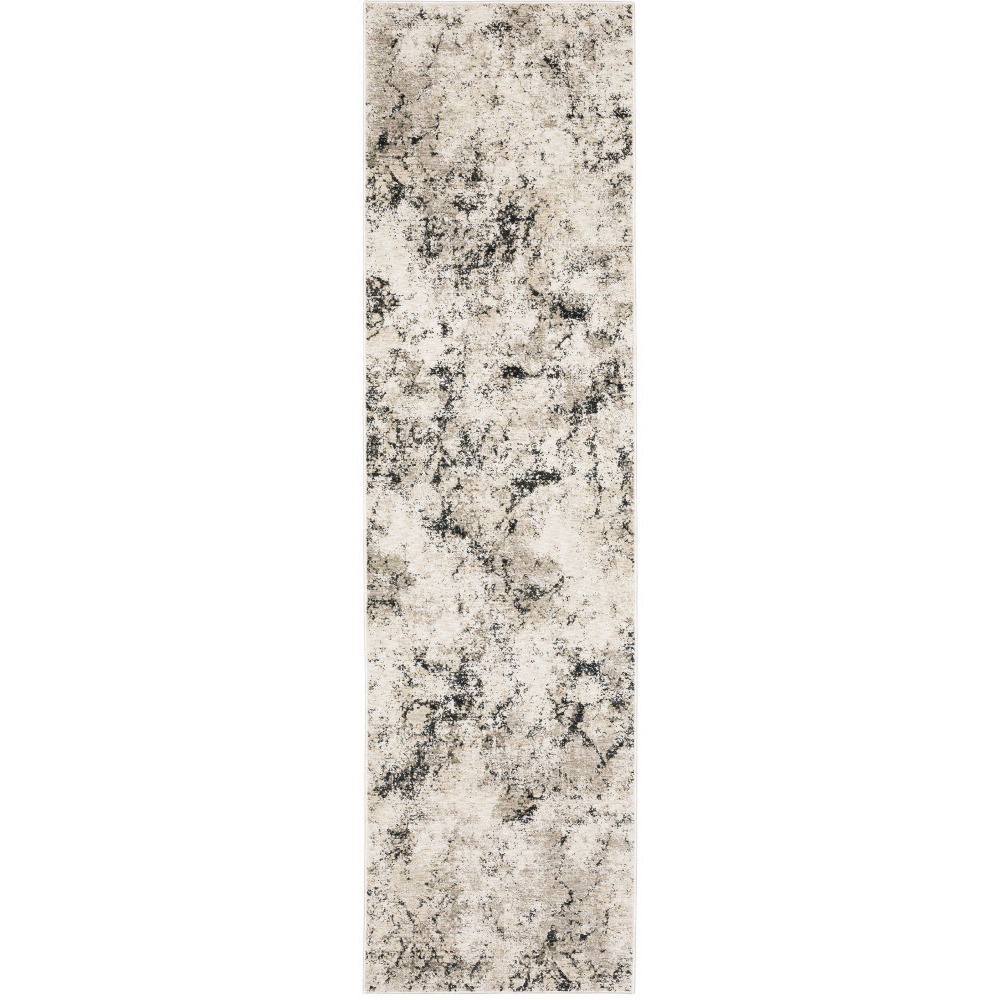 2 X 8 Ivory grey Black Beige And Tan Abstract Power Loom Stain Resistant Runner Rug