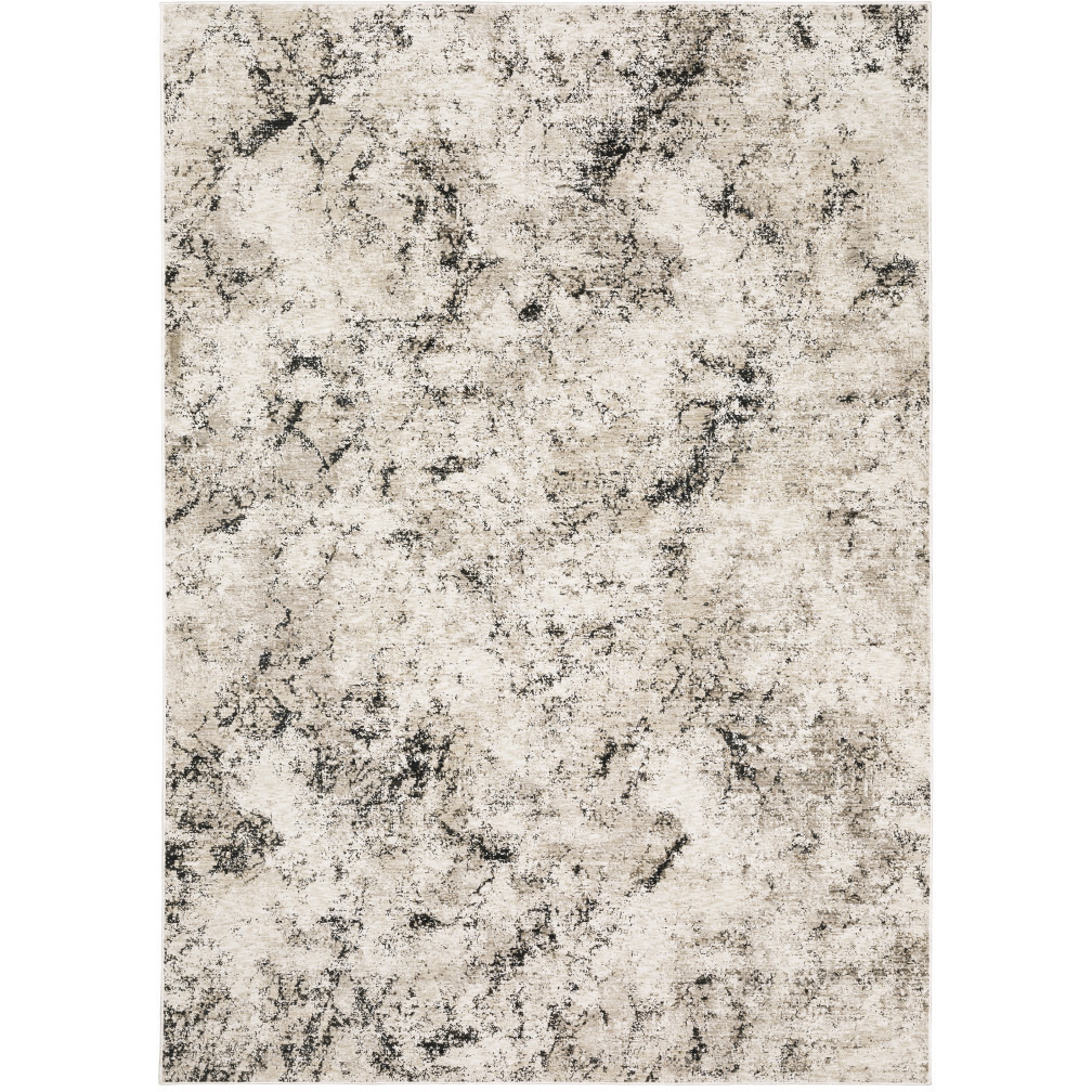 5 X 8 Ivory grey Black Beige And Tan Abstract Power Loom Stain Resistant Area Rug