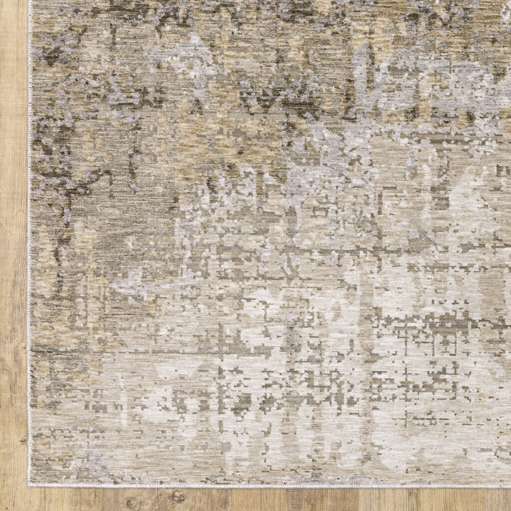 3 X 5 Beige grey Ivory Tan And Brown Abstract Power Loom Stain Resistant Area Rug