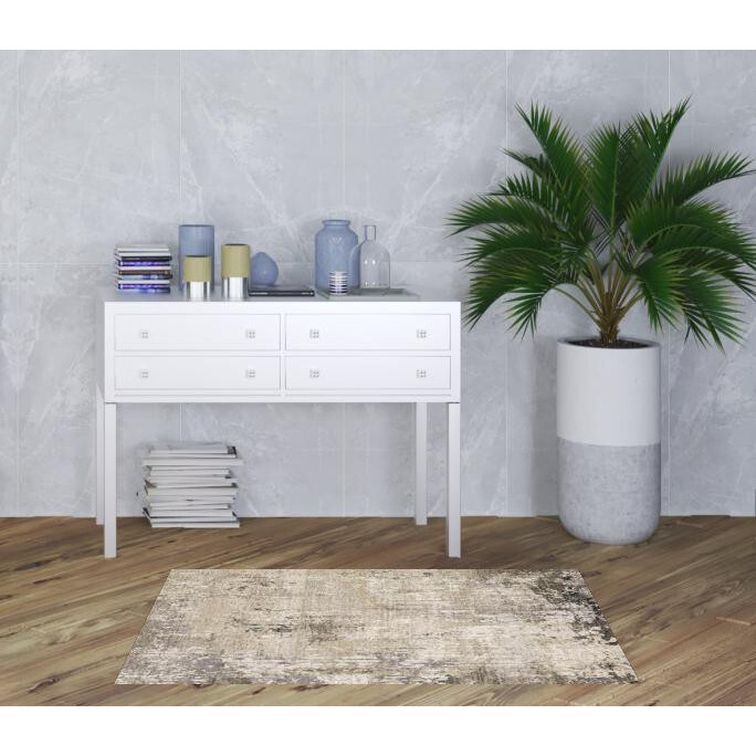 3 X 5 Beige grey Ivory Tan And Brown Abstract Power Loom Stain Resistant Area Rug