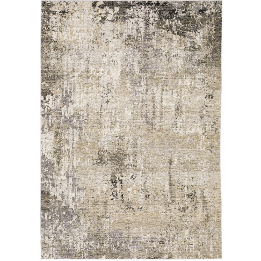 5 X 8 Beige grey Ivory Tan And Brown Abstract Power Loom Stain Resistant Area Rug