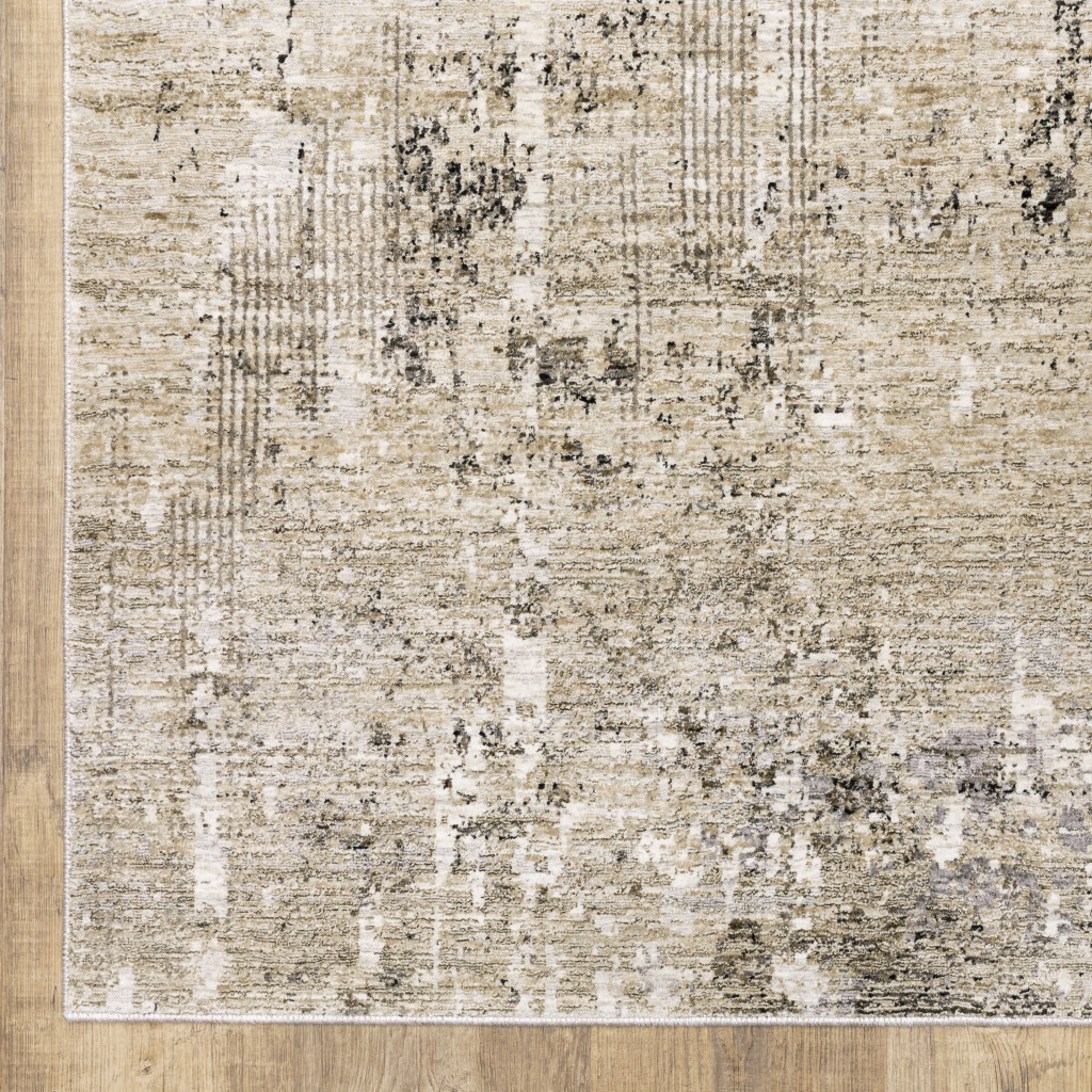 5 X 8 Beige grey Ivory Tan And Brown Abstract Power Loom Stain Resistant Area Rug