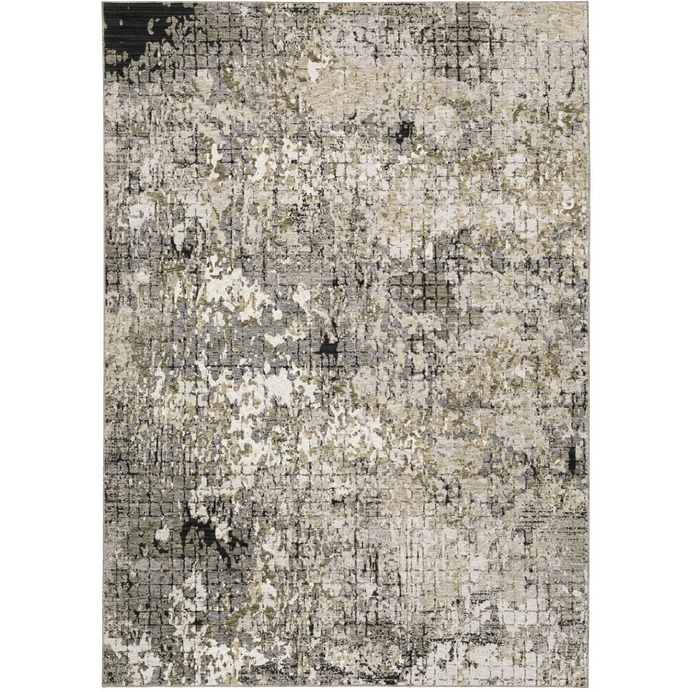 3 X 5 grey Ivory Beige charcoal Black Tan And Brown Abstract Power Loom Stain Resistant Area Rug