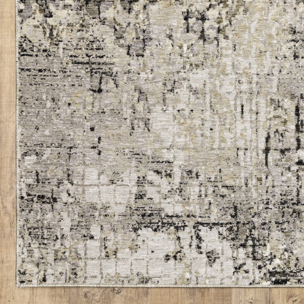 3 X 5 grey Ivory Beige charcoal Black Tan And Brown Abstract Power Loom Stain Resistant Area Rug