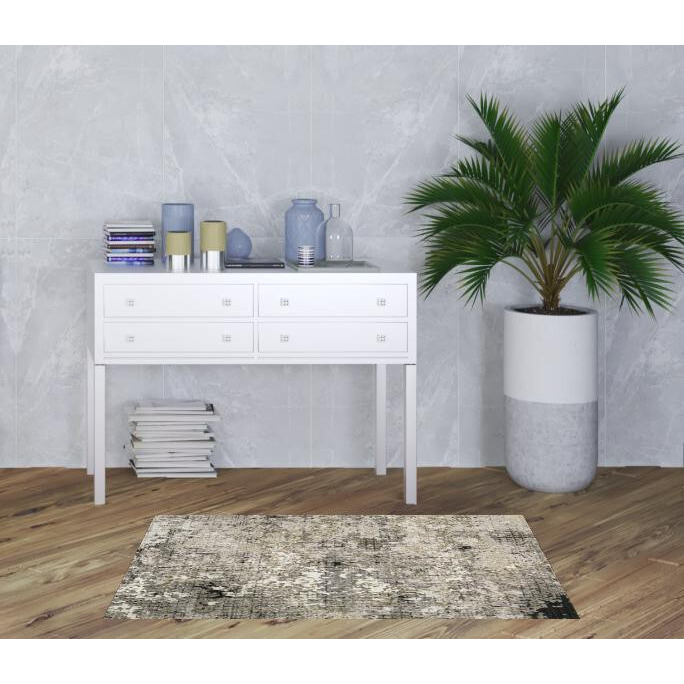 3 X 5 grey Ivory Beige charcoal Black Tan And Brown Abstract Power Loom Stain Resistant Area Rug