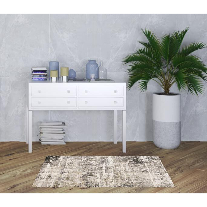 3 X 5 grey Ivory Beige charcoal Black Tan And Brown Abstract Power Loom Stain Resistant Area Rug