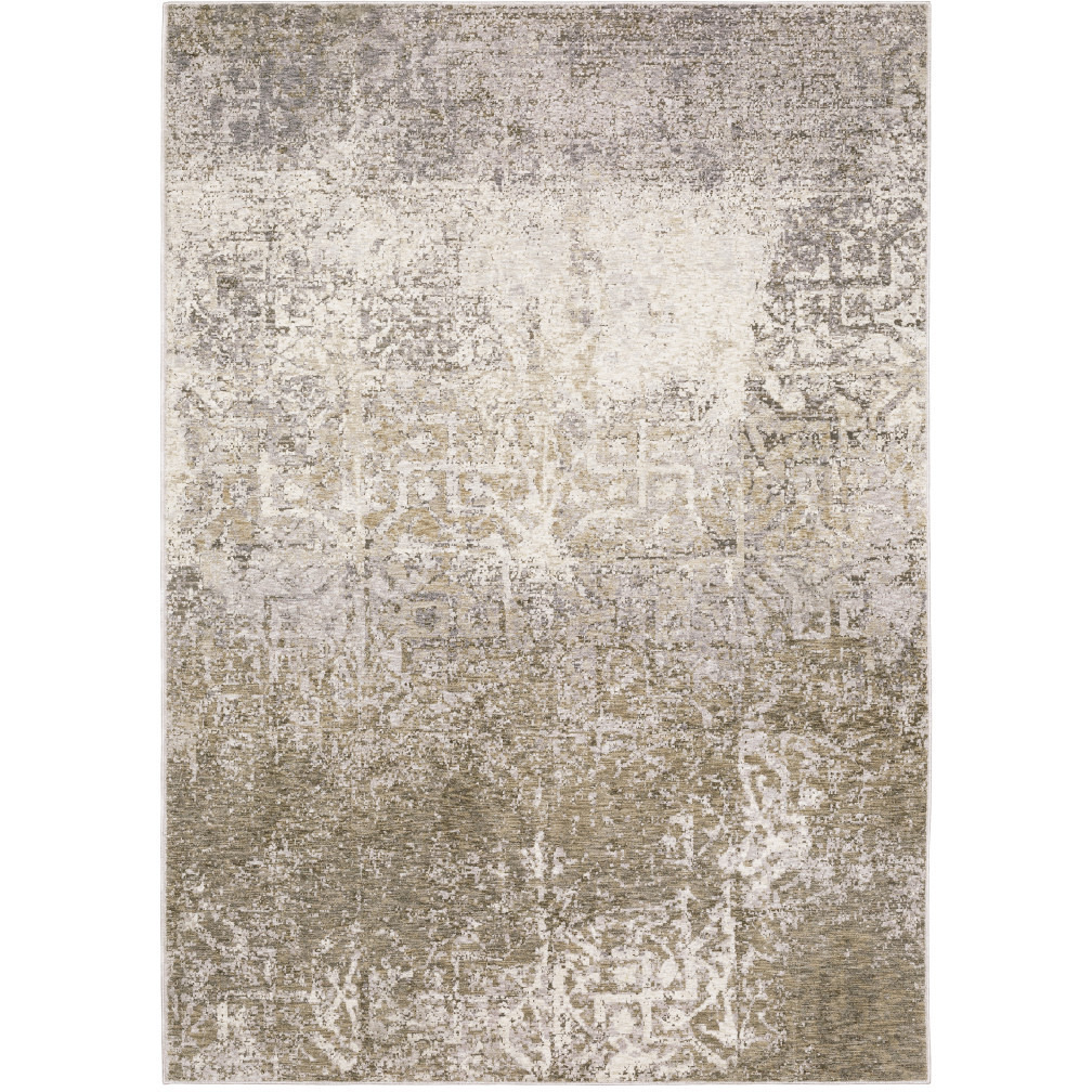 5 X 8 Ivory grey Tan Brown And Beige Abstract Power Loom Stain Resistant Area Rug