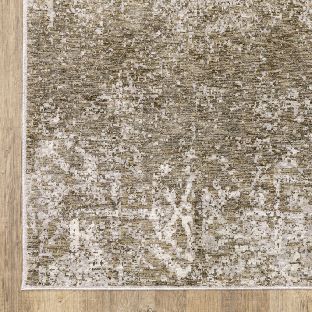 5 X 8 Ivory grey Tan Brown And Beige Abstract Power Loom Stain Resistant Area Rug