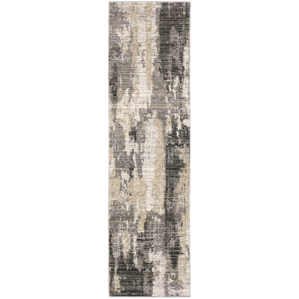 2 X 8 grey Beige charcoal Brown Tan And Ivory Abstract Power Loom Stain Resistant Runner Rug