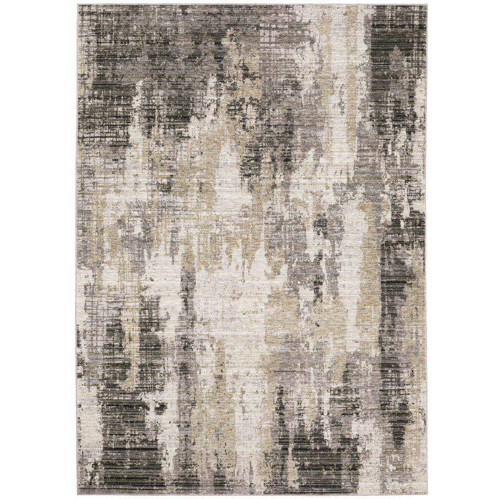 5 X 8 grey Beige charcoal Brown Tan And Ivory Abstract Power Loom Stain Resistant Area Rug