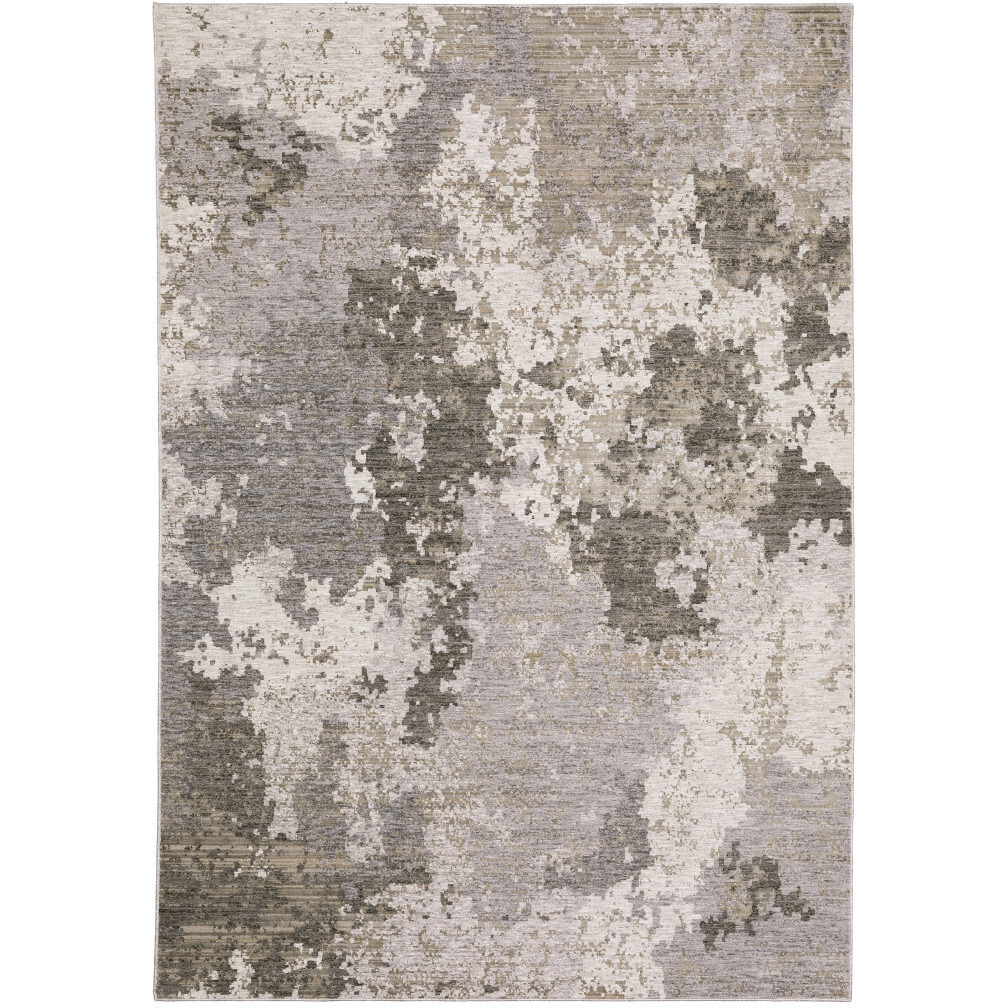 3 X 5 grey Ivory Beige Tan Brown And Black Abstract Power Loom Stain Resistant Area Rug