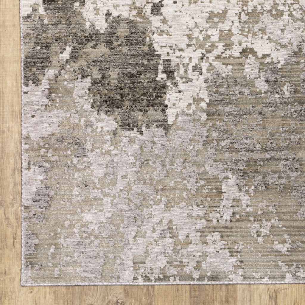 3 X 5 grey Ivory Beige Tan Brown And Black Abstract Power Loom Stain Resistant Area Rug