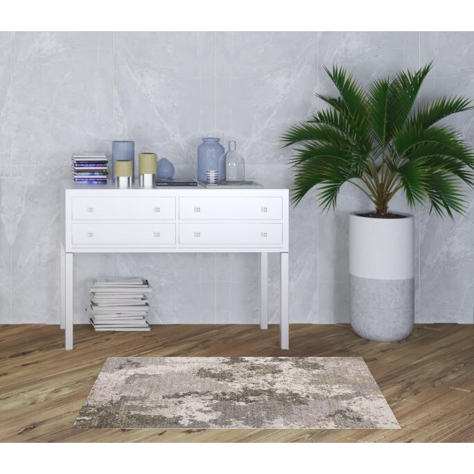 3 X 5 grey Ivory Beige Tan Brown And Black Abstract Power Loom Stain Resistant Area Rug