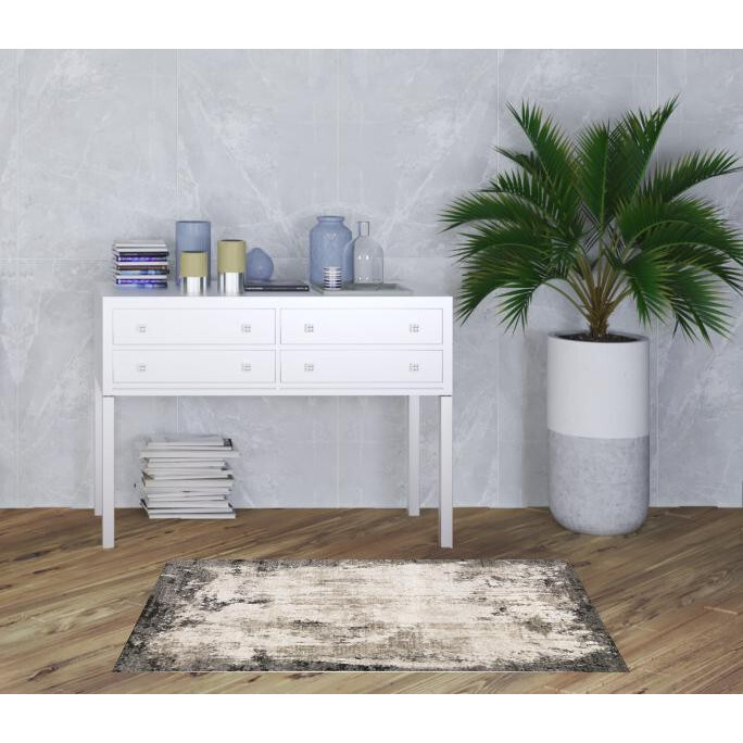 3 X 5 grey Ivory charcoal Tan Black And Beige Abstract Power Loom Stain Resistant Area Rug